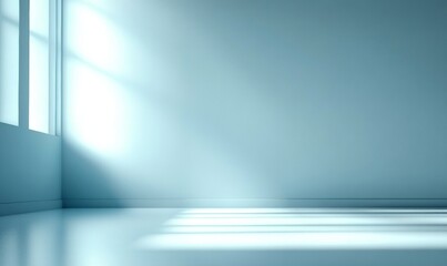 Minimalist Light Blue Abstract Background for Modern Product Presentation with Shadow and Soft Window Light