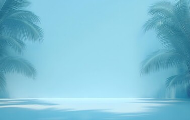 Fototapeta premium Minimal Abstract Background with Blue Sky and Palm Leaf Shadows for Product Presentation