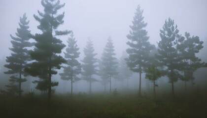 Mystic Forest in Dense Fog