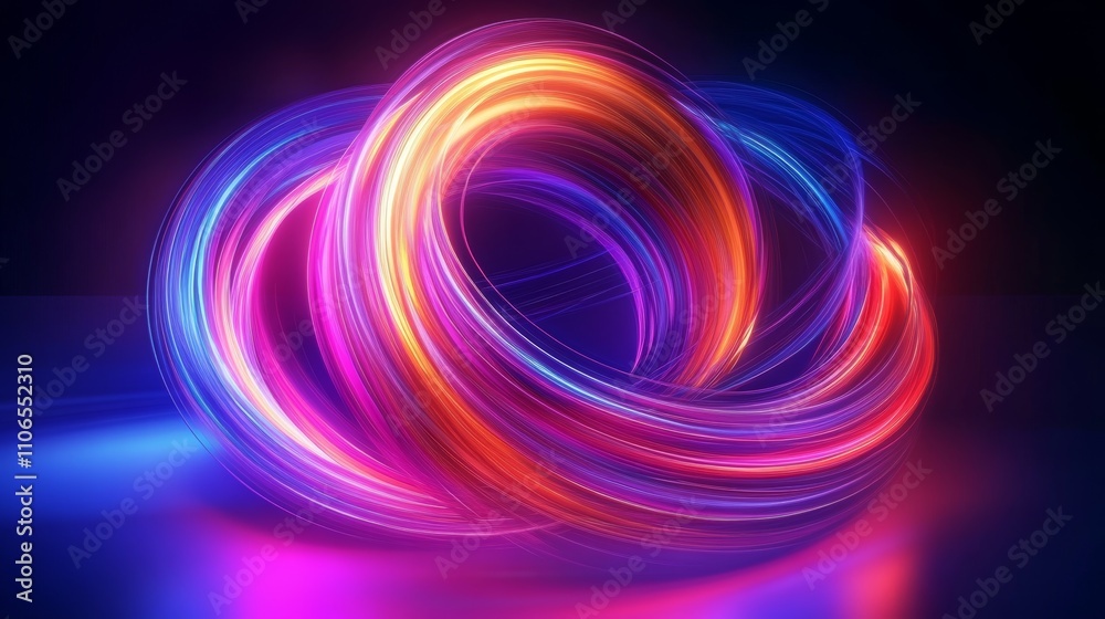 Aufkleber colorful abstract vortex of light trails in dark background with neon glow and dynamic energy