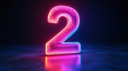 3D Neon Number Two Design in Vibrant Pink and Blue with Glossy Finish on Dark Background
