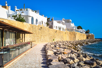 Promenade along the ancient defensive walls of the medina, Hammamet, Tunisia.