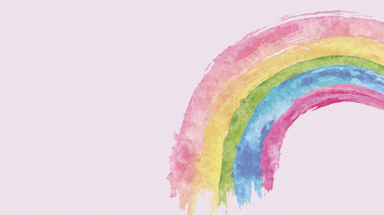 A vibrant and colorful watercolor rainbow arcs gracefully across a soft pink background, evoking a sense of joy and creativity.