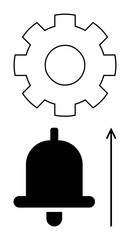 Gear bell upward arrow. Ideal for technology, innovation, progress, alerts, improvement, growth productivity Line metaphor