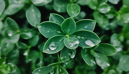 Vibrant plant world, the delicate texture of rain-moistened leaves.