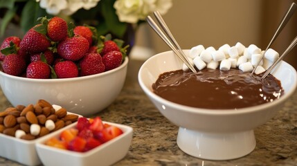 Fresh Strawberries, Chocolate Fondue, Nuts, and Marshmallows Display