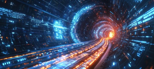 Fototapeta premium Futuristic Digital Tunnel: A Journey Through Cyberspace