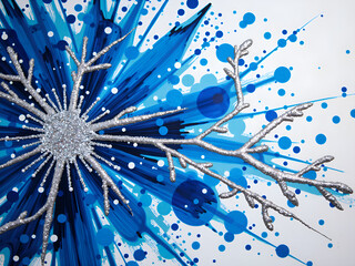 Abstract snowflake design with vivid blue shading and glittering accents, digital art of abstract design concept.