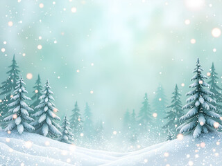Obraz premium A serene snowy landscape with evergreen trees and gentle snowfall in a winter atmosphere, digital art of scenic landscape concept.