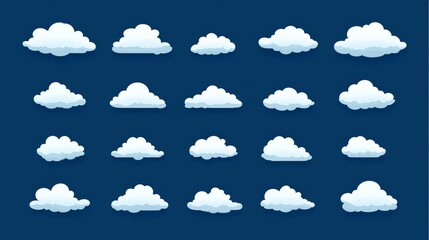 Fototapeta premium Collection of Cloud Shapes on Blue Background for Digital Media