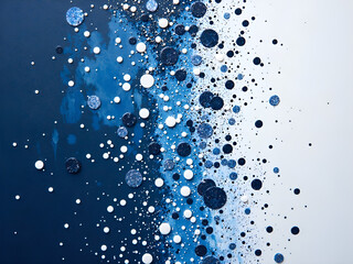 Fototapeta premium A blue and white abstract splash of glittering circles and dots on a gradient background, digital art of abstract concept.