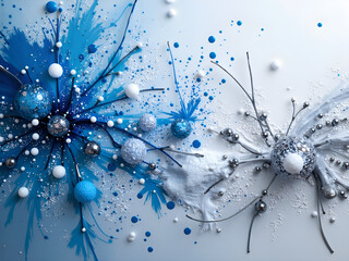 Dynamic abstract composition with blue and silver elements for imaginative visions, digital art of abstract art concept.