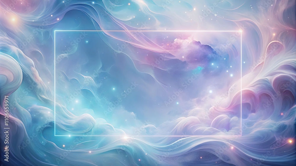 Wall mural celestial dreamscape abstract artwork featuring a glowing frame within soft, pastel clouds and spark
