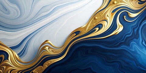 Fototapeta premium Abstract Swirling Blue and Gold Liquid Marble Design with Glittering Accents
