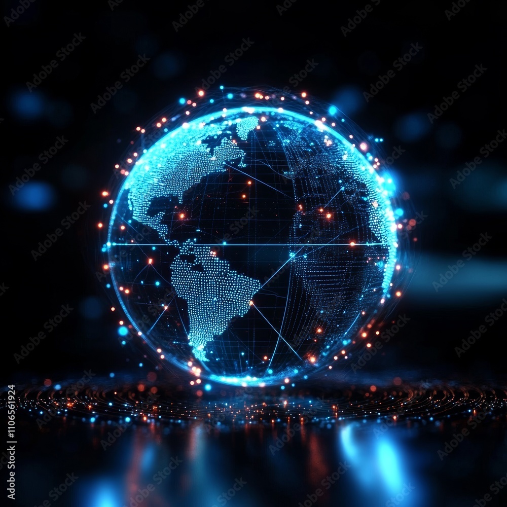 Poster global connectivity network technology concept communication blue globe nodes