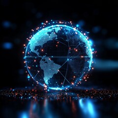 Obraz premium Global Connectivity Network Technology Concept Communication Blue Globe Nodes