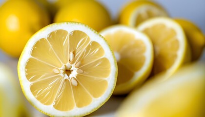 A macro shot of freshly sliced lemon, showcasing natural beauty and health.