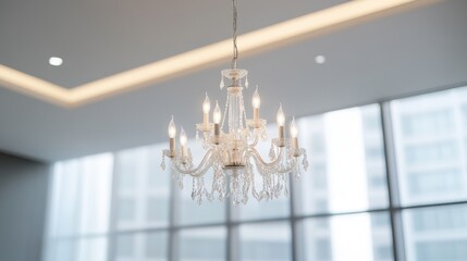 A chandelier with many lights hanging from it