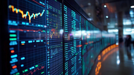Stock market analysis event financial hub data visualization corporate environment close-up view ai generated insights for investors