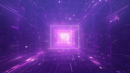 Abstract Purple Digital Corridor Showing Depth and Perspective