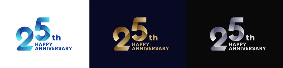 Abstract Twist Logo Anniversary 25th, 25th Happy Anniversary with Colorful Gradient, Luxury Gold and Elegant Silver