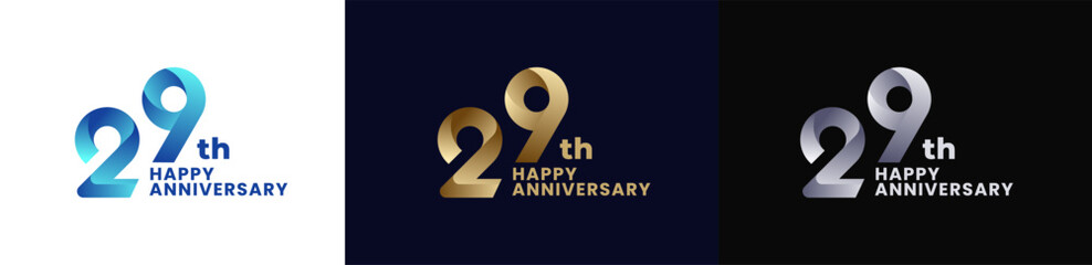 Abstract Twist Logo Anniversary 29th, 29th Happy Anniversary with Colorful Gradient, Luxury Gold and Elegant Silver