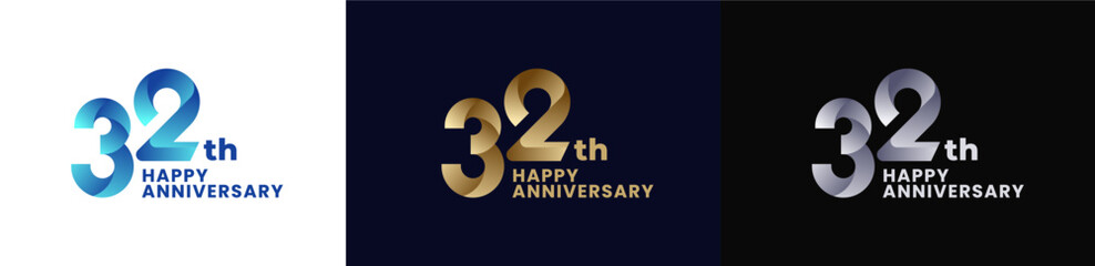 Abstract Twist Logo Anniversary 32th, 32th Happy Anniversary with Colorful Gradient, Luxury Gold and Elegant Silver © ahmadfaiz
