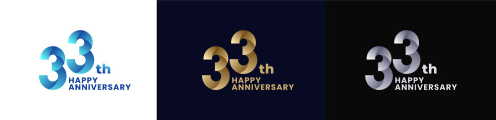 Abstract Twist Logo Anniversary 33th, 33th Happy Anniversary with Colorful Gradient, Luxury Gold and Elegant Silver