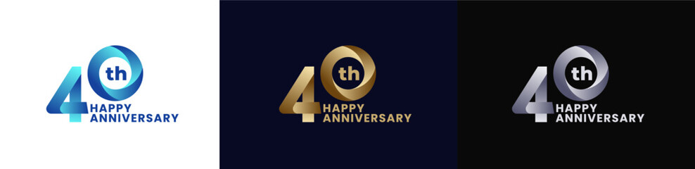 Abstract Twist Logo Anniversary 40th, 40th Happy Anniversary with Colorful Gradient, Luxury Gold and Elegant Silver