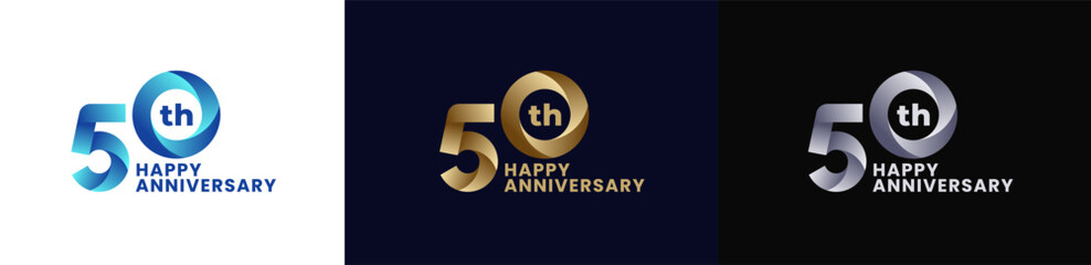 Abstract Twist Logo Anniversary 50th, 50th Happy Anniversary with Colorful Gradient, Luxury Gold and Elegant Silver