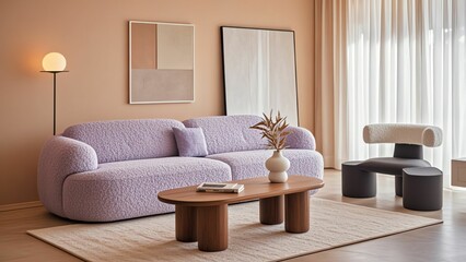 Elegant Minimalist Living Room Design Featuring Earthy Tones and Modern Furniture for Serenity and Style