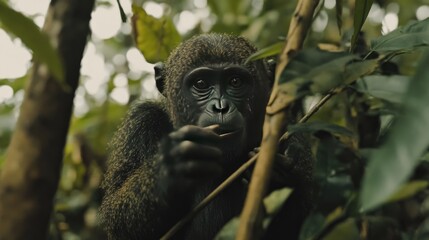 Obraz premium Captivating Close-Up of a Gorilla in a Lush Rainforest Setting