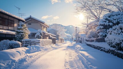 雪が積もった日本の住宅街