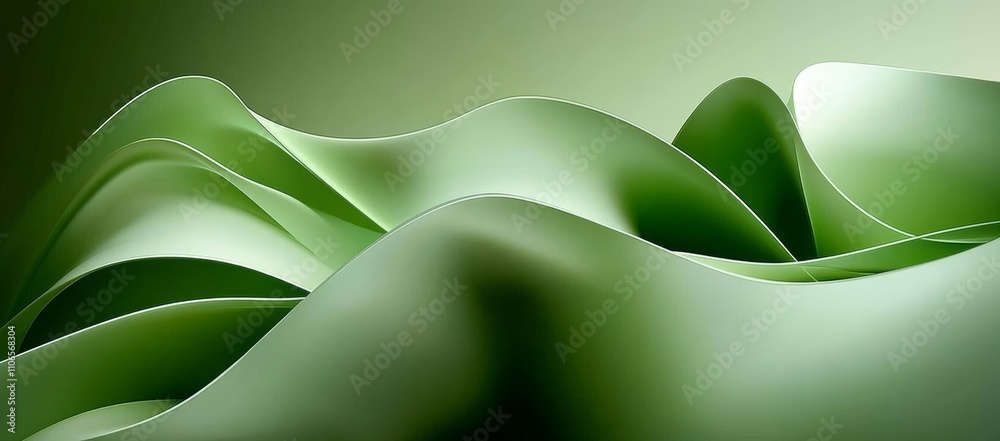 Aufkleber abstract green curvy wallpaper minimalist background 3d render macro smooth elegant flowing design