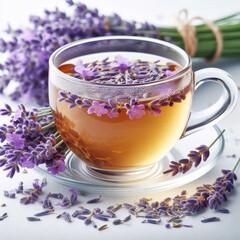 Fototapeta premium Fresh Lavender Tea with Blooming Lavender Blossoms