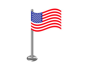 American waving flag with pole isolated 