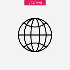 Globe line icon, vector flat black simple linear illustration for web and app..eps
