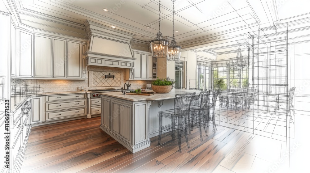 Aufkleber a modern kitchen blends elegant design with advanced ai technology, showcasing a seamless transition
