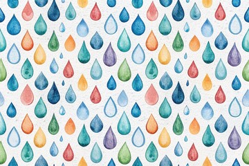 Hand painted watercolor rain drops seamless pattern isolated on white, color palette, transparent background