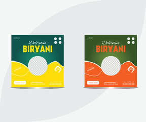 Biryani Social Media Post Design. food menu social media banner. fast food template design. Briyani social media sale banner and restaurant instagram post template