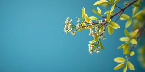 Obraz premium Linden branch with small white flowers and yellowish green leaves, flowering tree branches, white flowers on branches