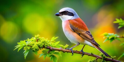 Beautiful Red-Backed Shrike in Its Natural Habitat Captured with Tilt-Shift Photography Technique, Showcasing Vibrant Colors and Unique Perspective of This Stunning Bird Species