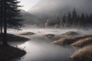 Fototapeta premium Painted - Foggy Environment Landscape - Nature