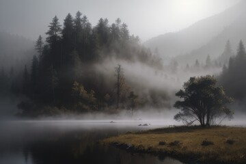 Fototapeta premium Painted - Foggy Environment Landscape - Nature