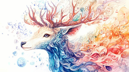 Intricate hand-drawn animal designs in watercolor paintings featuring delicate patterns and textures with soft pastel colors conveying elegance and sophistication concept. Mythic. Illustration