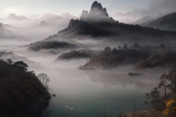 Fototapeta premium Painted - Foggy Environment Landscape - Nature