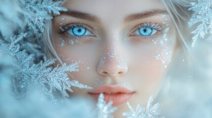 people, person, female, woman, lady, girl, beauty, fashion, model, portrait, girl, ice, snow, silver, hair, blue, eyes, crystal, jewelry, fantasy, winter, cold, frozen, magical, ethereal, mystical, en