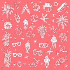 Summer Vibes Hand Drawn Beach and Tropical Icons Fun Retro Design