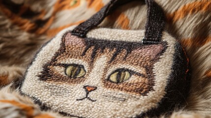 Handmade crossbody bag crafted from fashionable wool rolled in yak hair, featuring a charming cat pattern, combining traditional craftsmanship with modern design for a unique accessory.