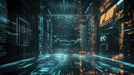 Fototapeta premium A sleek digital finance background showing growing charts, financial symbols, and data, emphasizing business prosperity and asset management